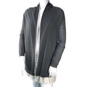 Theory Womens Size M Cardigan Sweater Lined Ruffle Long Sleeve Grey TINY FLAW